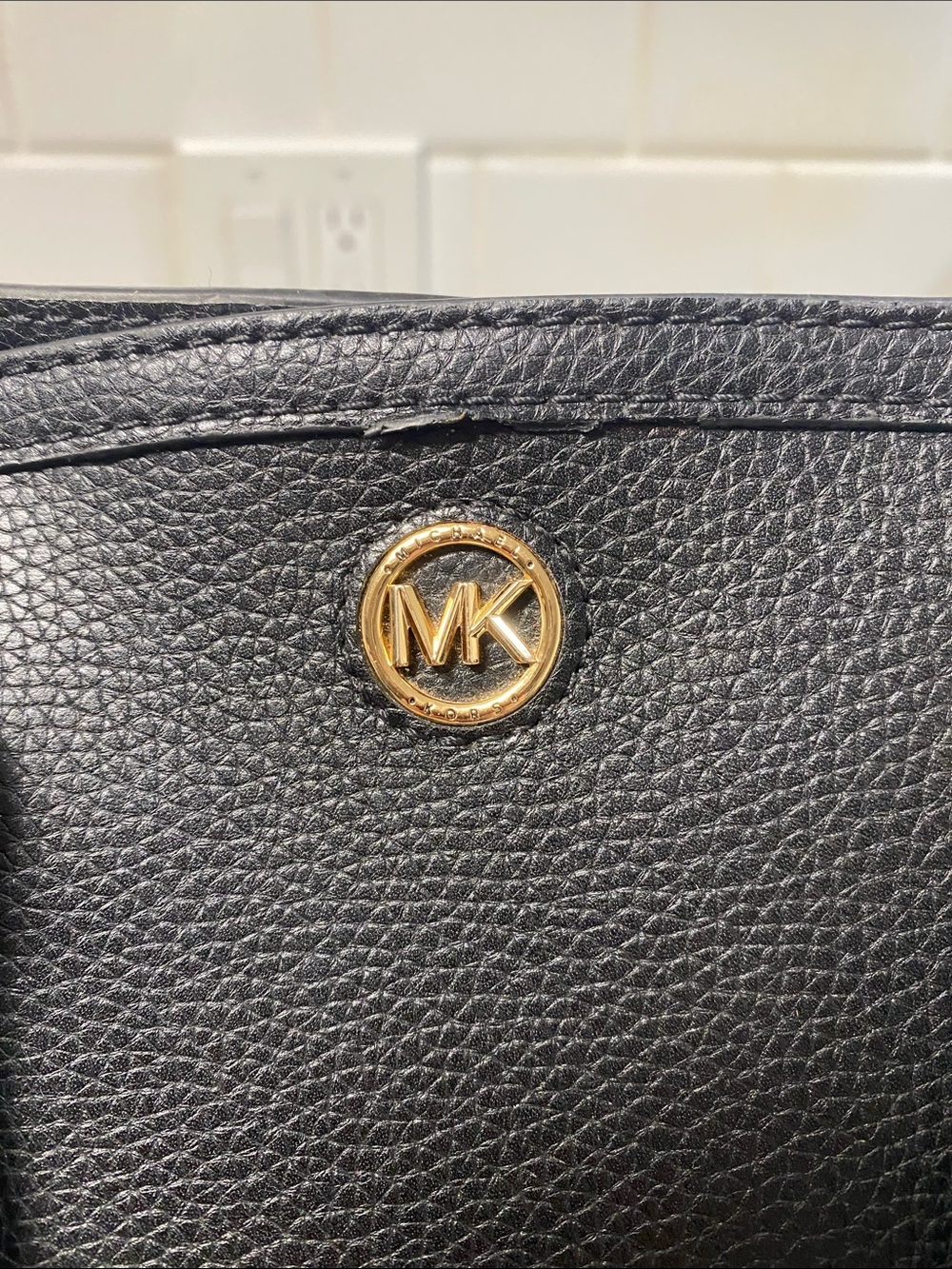 Michael Kors Black Pebbled Leather Tote with Gold-Tone Logo - Picture 2 of 16